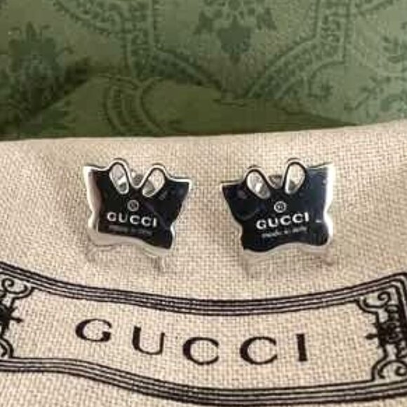 🦋NEW, Gucci Sterling Silver Butterfly Trademark Logo Earrings - Picture 9 of 16